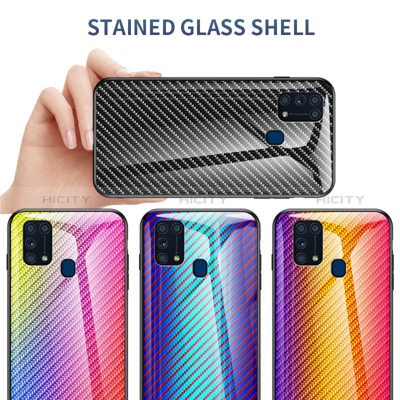 Samsung Galaxy M31 Prime Edition用ハイブリットバンパーケース プラスチック 鏡面 虹 グラデーション 勾配色 カバー LS2 サムスン 