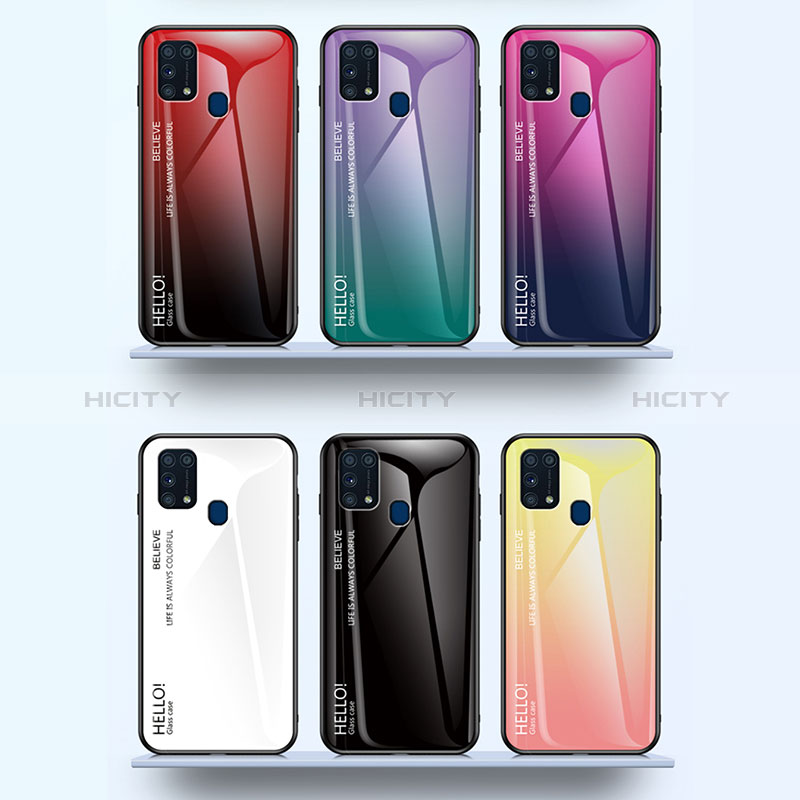 Samsung Galaxy M31 Prime Edition用ハイブリットバンパーケース プラスチック 鏡面 虹 グラデーション 勾配色 カバー LS1 サムスン 