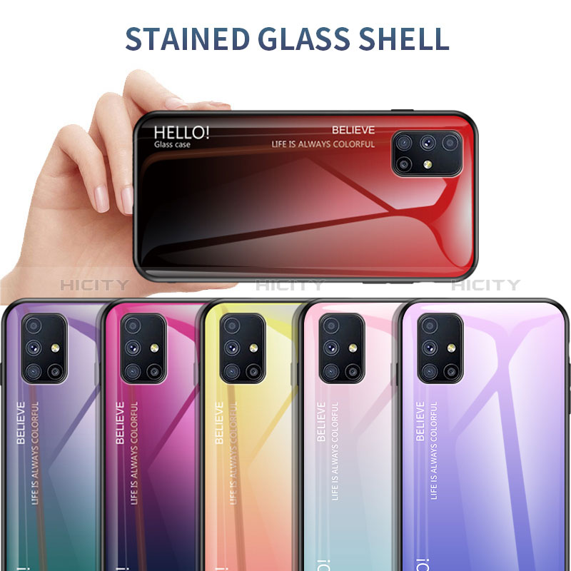 Samsung Galaxy M31s用ハイブリットバンパーケース プラスチック 鏡面 虹 グラデーション 勾配色 カバー LS1 サムスン 