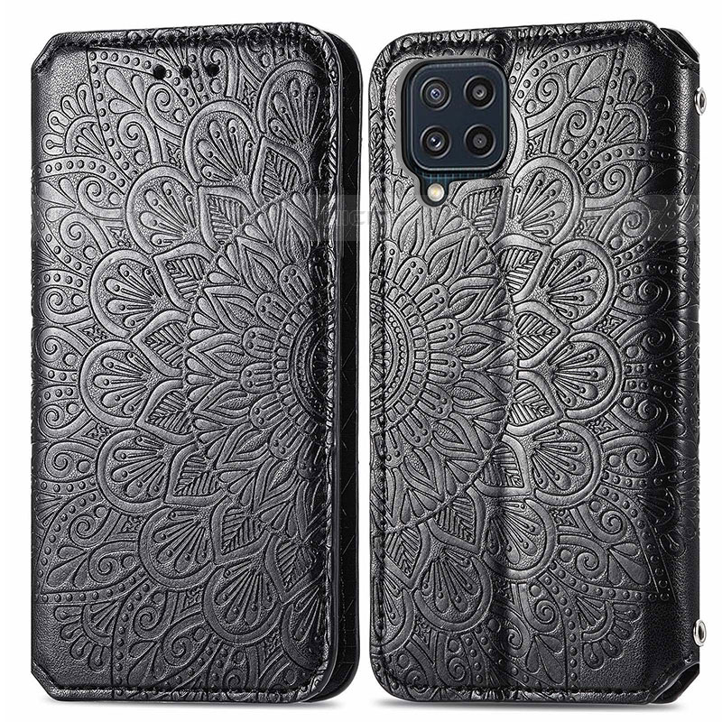 Samsung Galaxy M32 4G用手帳型 レザーケース スタンド パターン カバー S01D サムスン ブラック