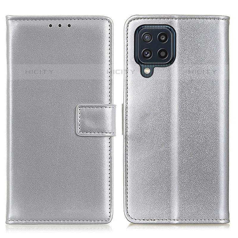Samsung Galaxy M32 4G用手帳型 レザーケース スタンド カバー A08D サムスン シルバー