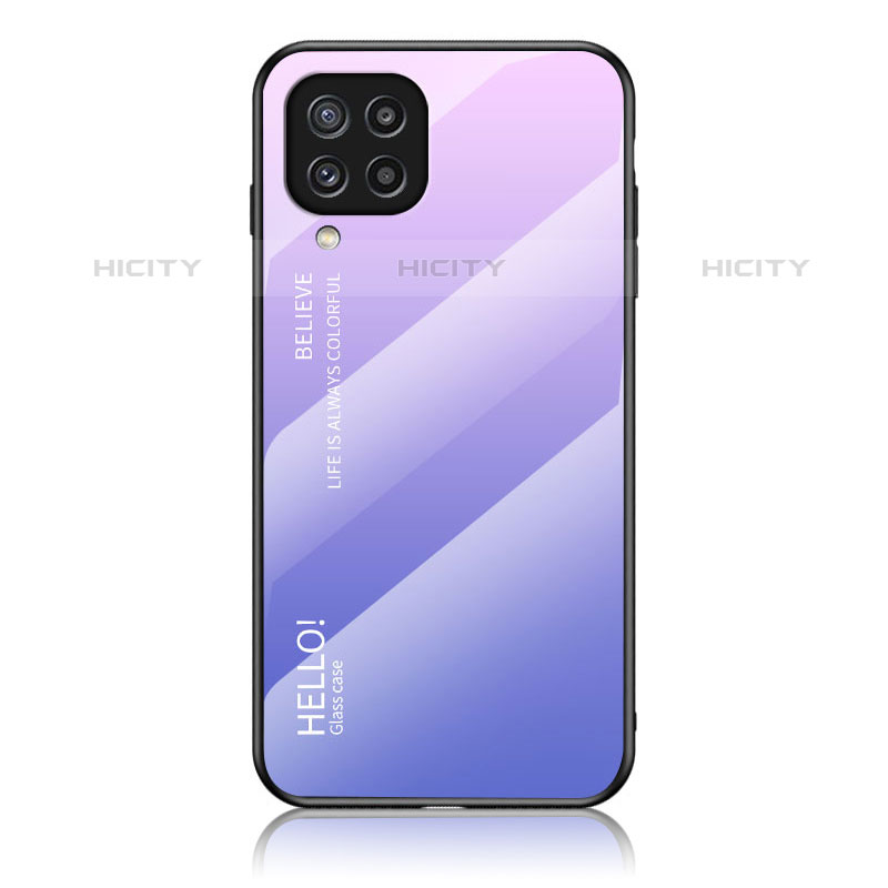 Samsung Galaxy M32 4G用ハイブリットバンパーケース プラスチック 鏡面 虹 グラデーション 勾配色 カバー LS1 サムスン ラベンダー