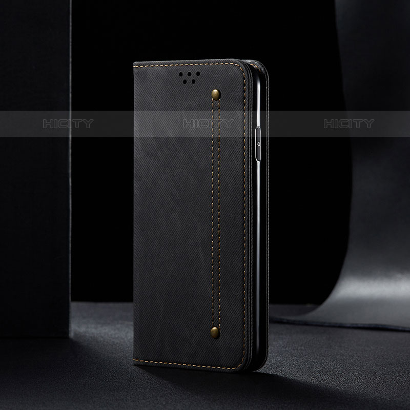 Samsung Galaxy M32 5G用手帳型 布 スタンド B01S サムスン ブラック