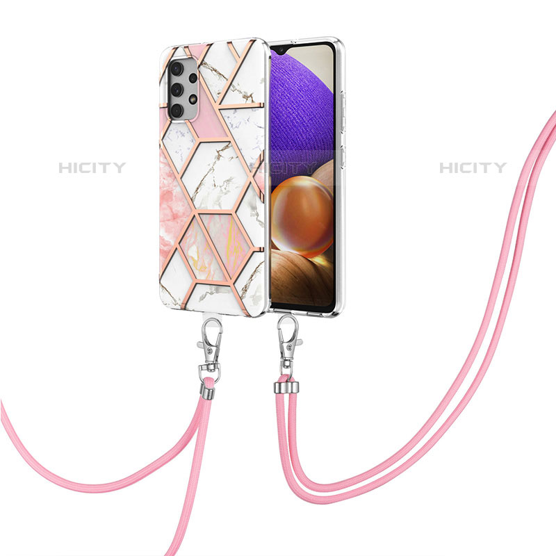 Samsung Galaxy M32 5G用シリコンケース ソフトタッチラバー バタフライ パターン カバー 携帯ストラップ Y01B サムスン ピンク