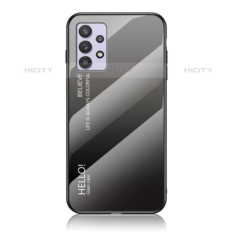 Samsung Galaxy M32 5G用ハイブリットバンパーケース プラスチック 鏡面 虹 グラデーション 勾配色 カバー LS1 サムスン ダークグレー