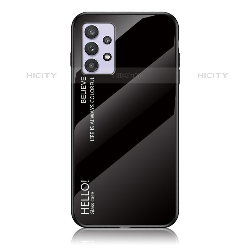 Samsung Galaxy M32 5G用ハイブリットバンパーケース プラスチック 鏡面 虹 グラデーション 勾配色 カバー LS1 サムスン ブラック