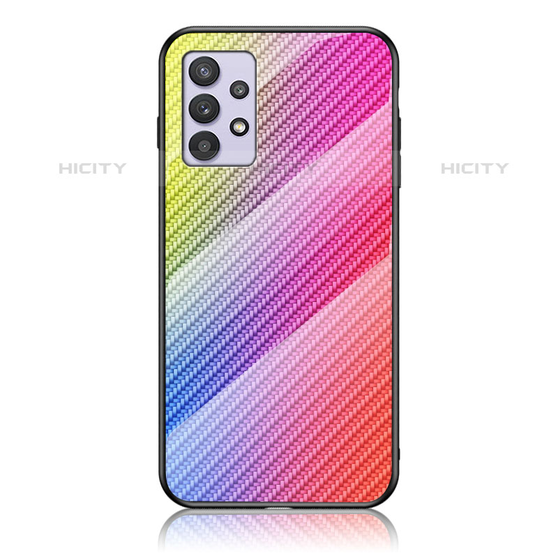 Samsung Galaxy M32 5G用ハイブリットバンパーケース プラスチック 鏡面 虹 グラデーション 勾配色 カバー LS2 サムスン ピンク