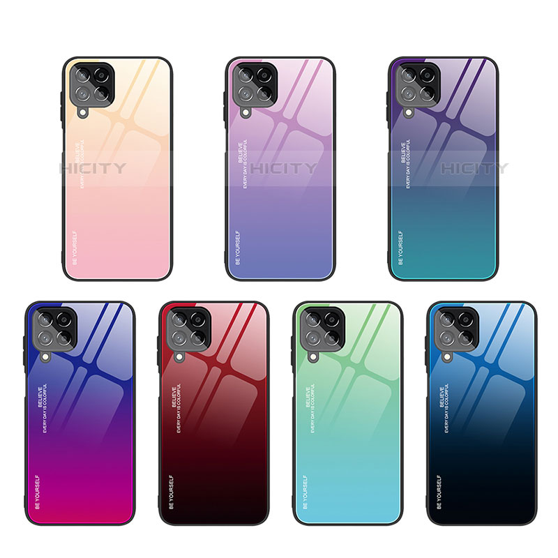 Samsung Galaxy M33 5G用ハイブリットバンパーケース プラスチック 鏡面 虹 グラデーション 勾配色 カバー LS1 サムスン 