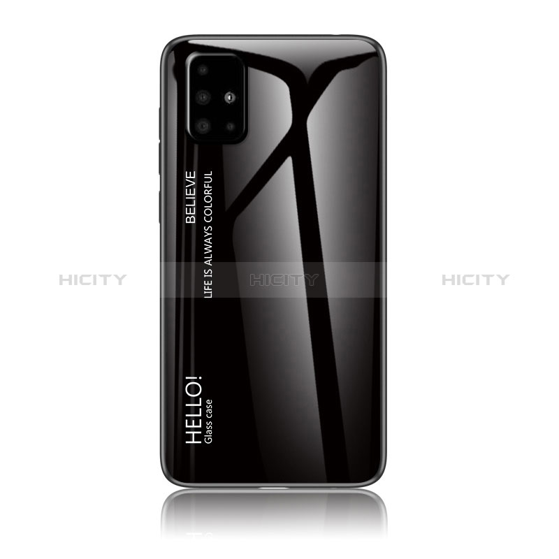 Samsung Galaxy M40S用ハイブリットバンパーケース プラスチック 鏡面 虹 グラデーション 勾配色 カバー LS1 サムスン ブラック