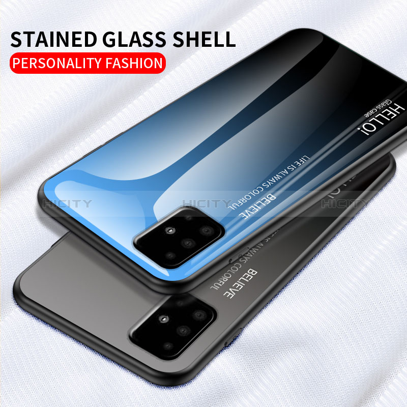 Samsung Galaxy M40S用ハイブリットバンパーケース プラスチック 鏡面 虹 グラデーション 勾配色 カバー LS1 サムスン 