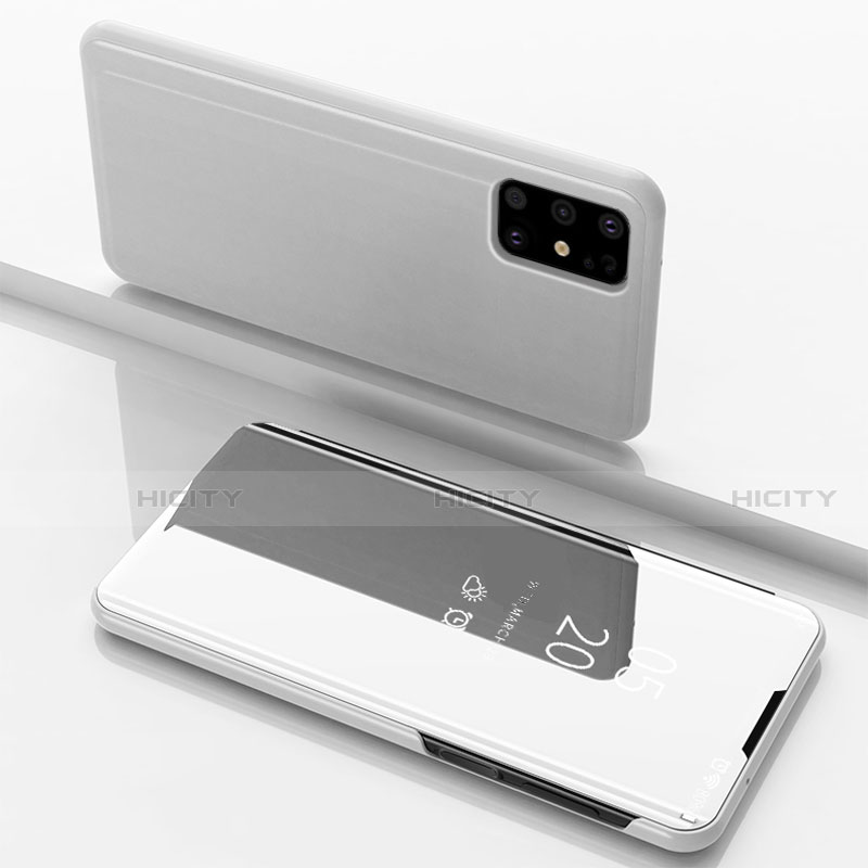 Samsung Galaxy M51用手帳型 レザーケース スタンド 鏡面 カバー サムスン シルバー