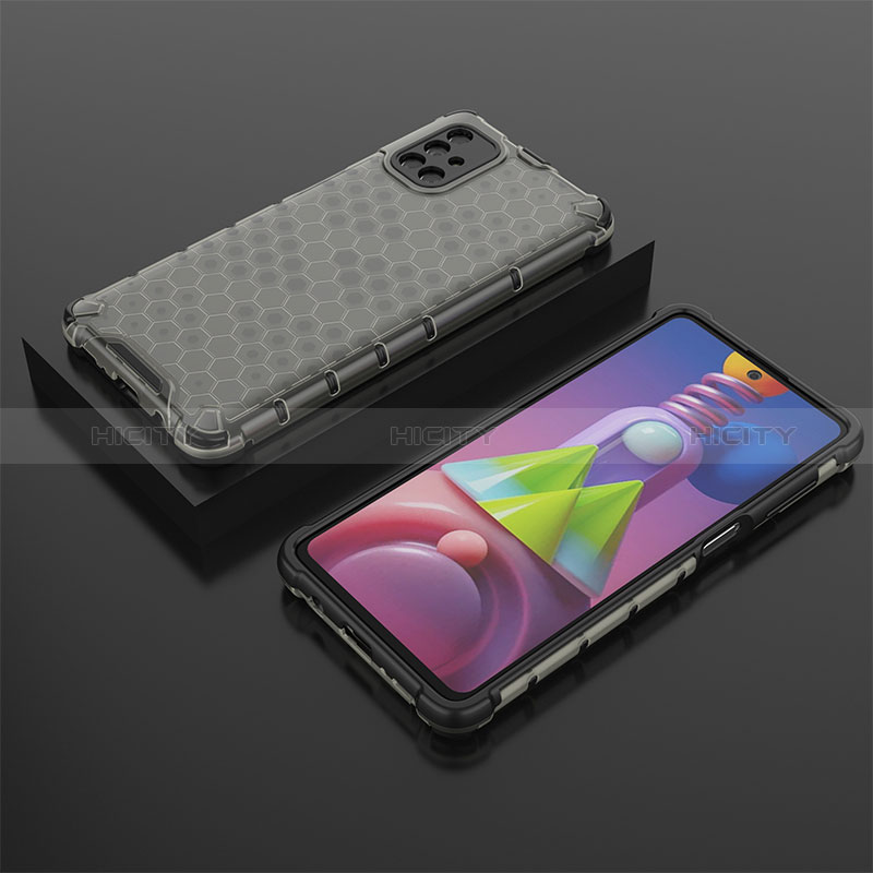 Samsung Galaxy M51用360度 フルカバー ハイブリットバンパーケース クリア透明 プラスチック カバー AM2 サムスン ブラック