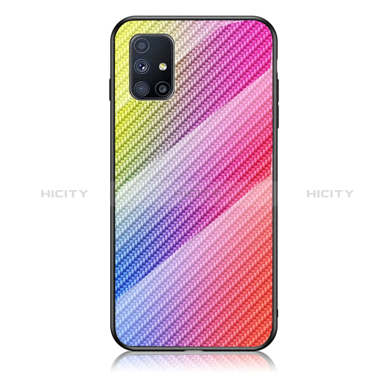 Samsung Galaxy M51用ハイブリットバンパーケース プラスチック 鏡面 虹 グラデーション 勾配色 カバー LS2 サムスン 