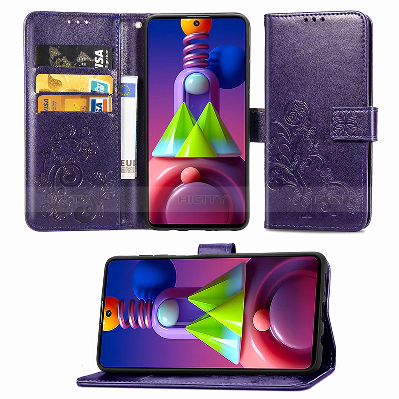Samsung Galaxy M51用手帳型 レザーケース スタンド 花 カバー サムスン 