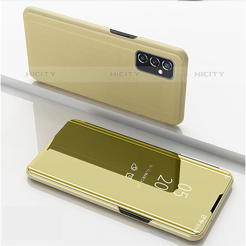 Samsung Galaxy M52 5G用手帳型 レザーケース スタンド 鏡面 カバー ZL1 サムスン ゴールド