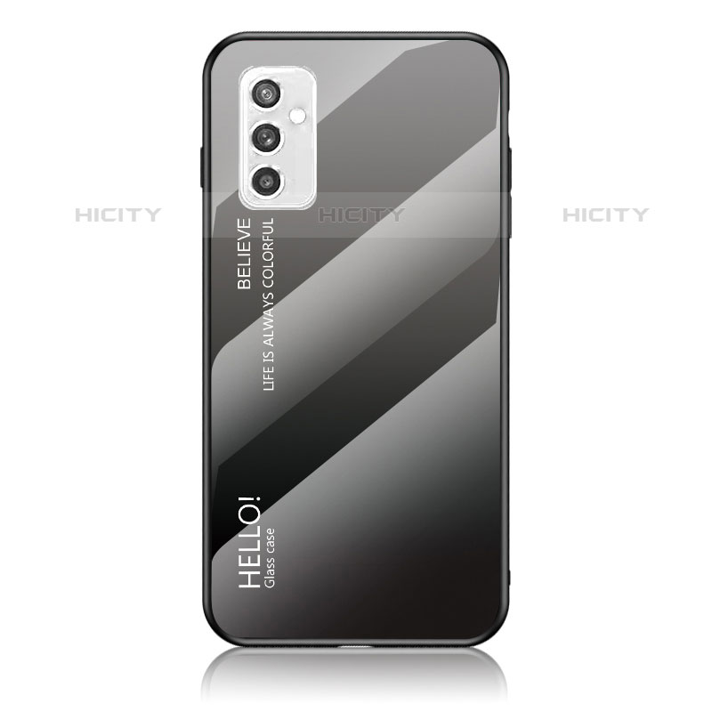 Samsung Galaxy M52 5G用ハイブリットバンパーケース プラスチック 鏡面 虹 グラデーション 勾配色 カバー LS1 サムスン ダークグレー
