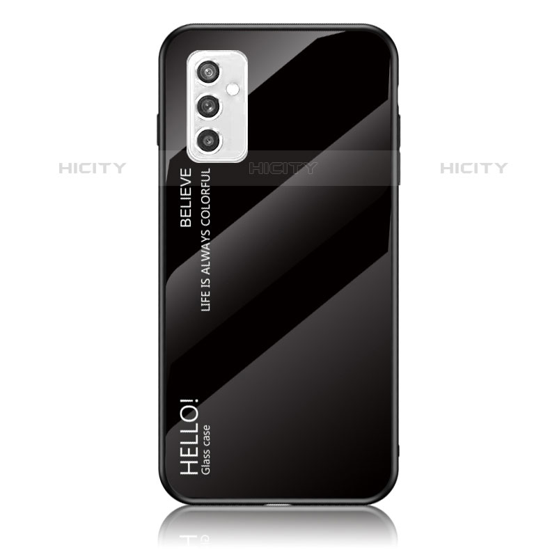 Samsung Galaxy M52 5G用ハイブリットバンパーケース プラスチック 鏡面 虹 グラデーション 勾配色 カバー LS1 サムスン ブラック