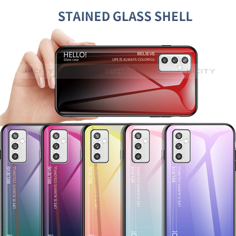 Samsung Galaxy M52 5G用ハイブリットバンパーケース プラスチック 鏡面 虹 グラデーション 勾配色 カバー LS1 サムスン 