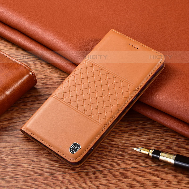 Samsung Galaxy M53 5G用手帳型 レザーケース スタンド カバー H07P サムスン オレンジ