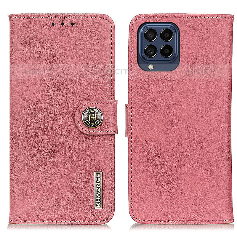 Samsung Galaxy M53 5G用手帳型 レザーケース スタンド カバー K02Z サムスン ピンク