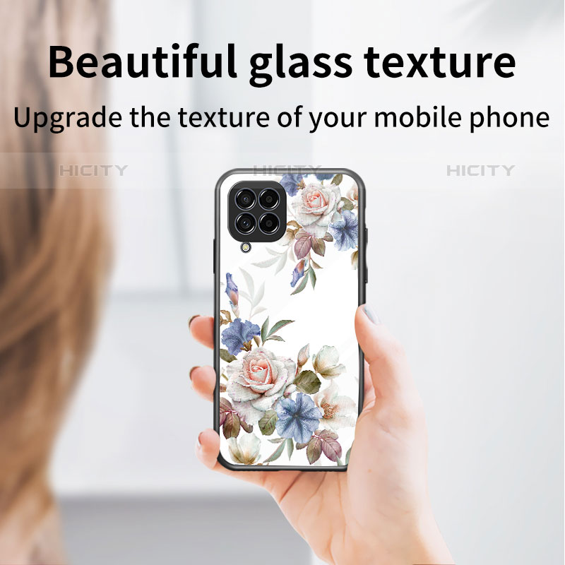 Samsung Galaxy M53 5G用ハイブリットバンパーケース プラスチック 鏡面 花 カバー サムスン 