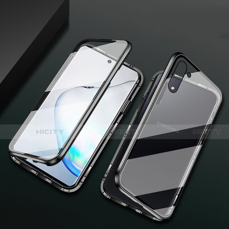 Samsung Galaxy Note 10 5G用ケース 高級感 手触り良い アルミメタル 製の金属製 360度 フルカバーバンパー 鏡面 カバー T04 サムスン ブラック