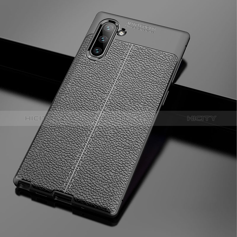 Samsung Galaxy Note 10 5G用シリコンケース ソフトタッチラバー レザー柄 カバー WL1 サムスン ブラック