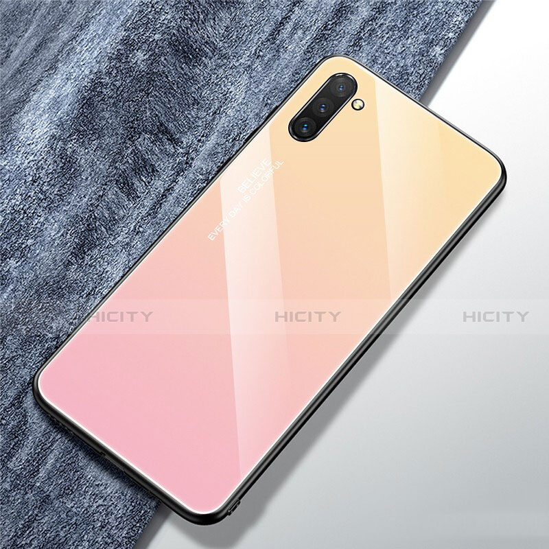 Samsung Galaxy Note 10 5G用ハイブリットバンパーケース プラスチック 鏡面 虹 グラデーション 勾配色 カバー サムスン ピンク