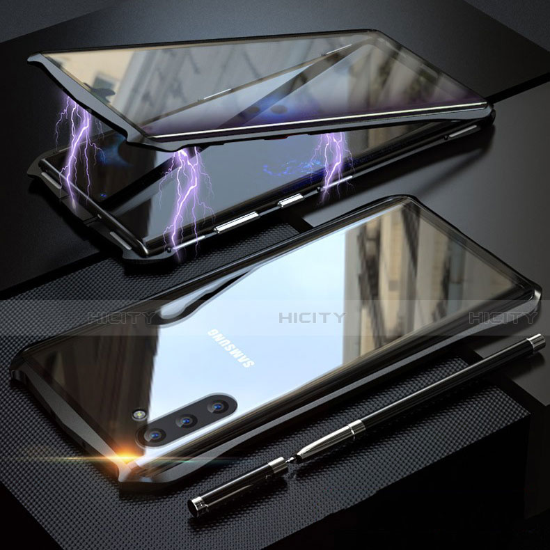Samsung Galaxy Note 10 5G用ケース 高級感 手触り良い アルミメタル 製の金属製 360度 フルカバーバンパー 鏡面 カバー サムスン ブラック