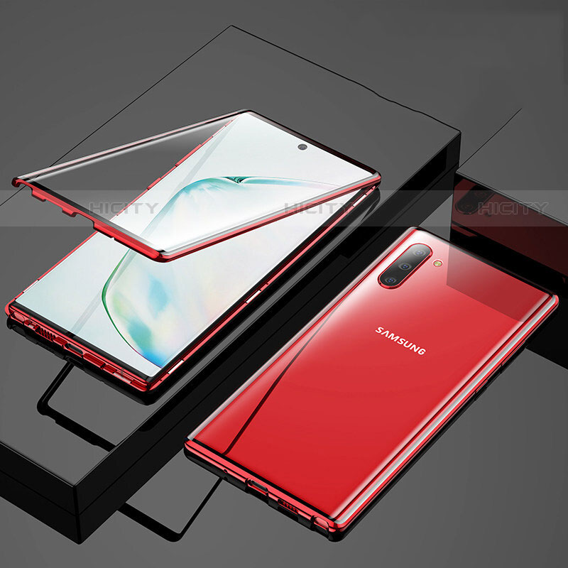 Samsung Galaxy Note 10 5G用ケース 高級感 手触り良い アルミメタル 製の金属製 360度 フルカバーバンパー 鏡面 カバー M03 サムスン レッド