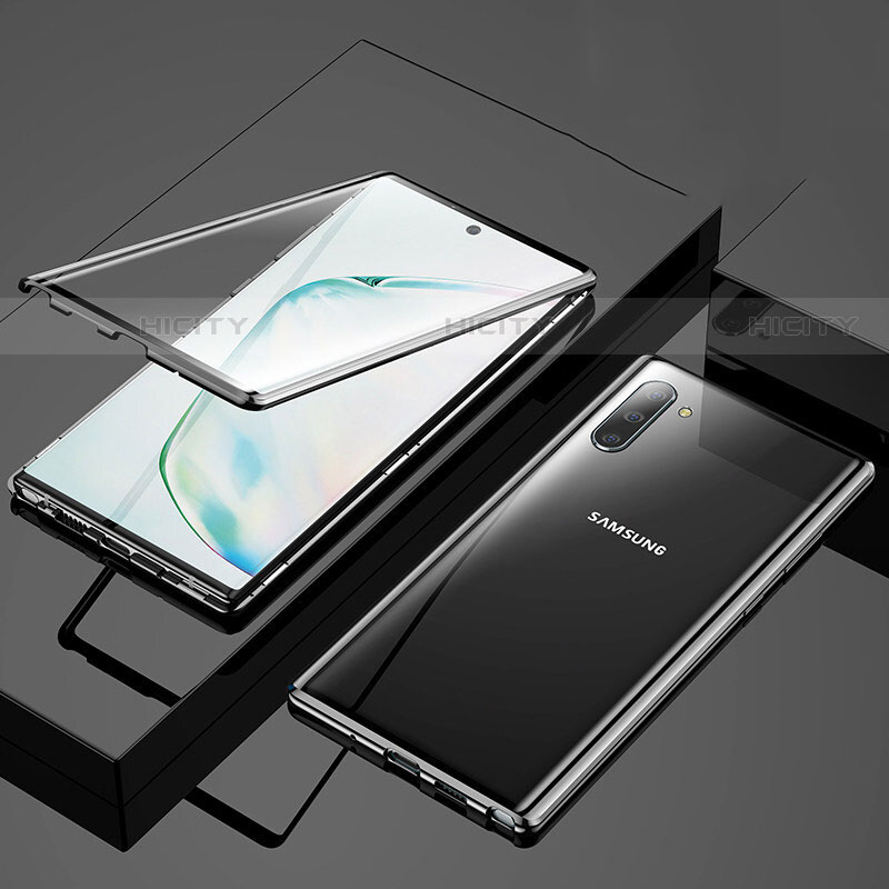 Samsung Galaxy Note 10 5G用ケース 高級感 手触り良い アルミメタル 製の金属製 360度 フルカバーバンパー 鏡面 カバー M03 サムスン ブラック