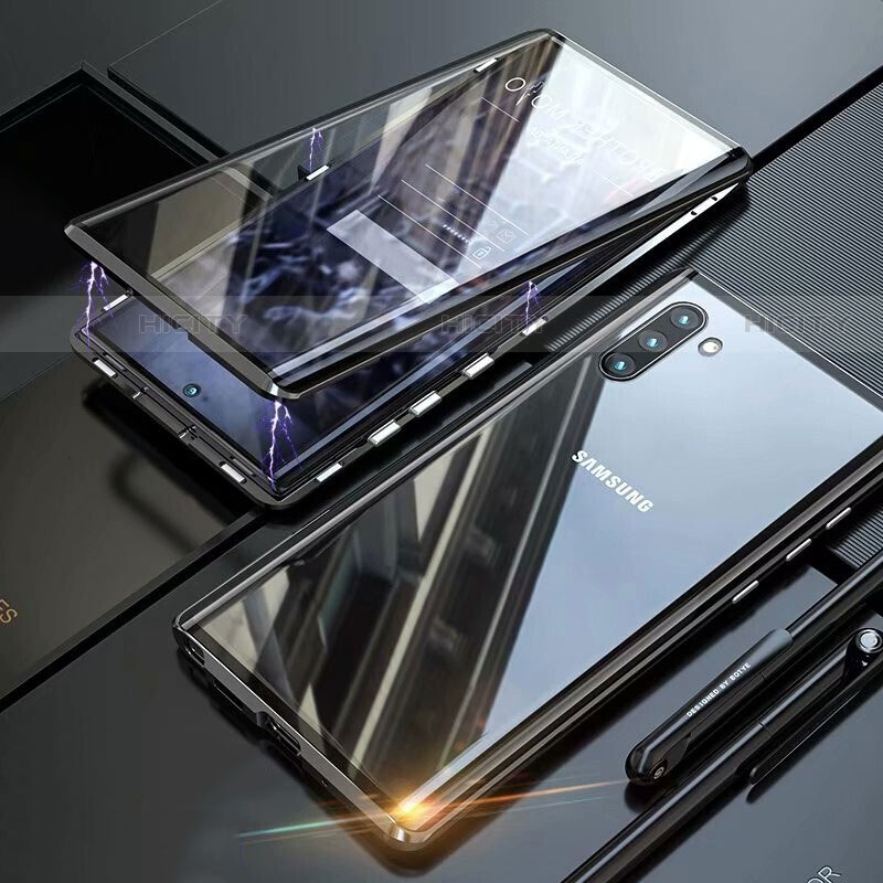Samsung Galaxy Note 10 5G用ケース 高級感 手触り良い アルミメタル 製の金属製 360度 フルカバーバンパー 鏡面 カバー M07 サムスン ブラック