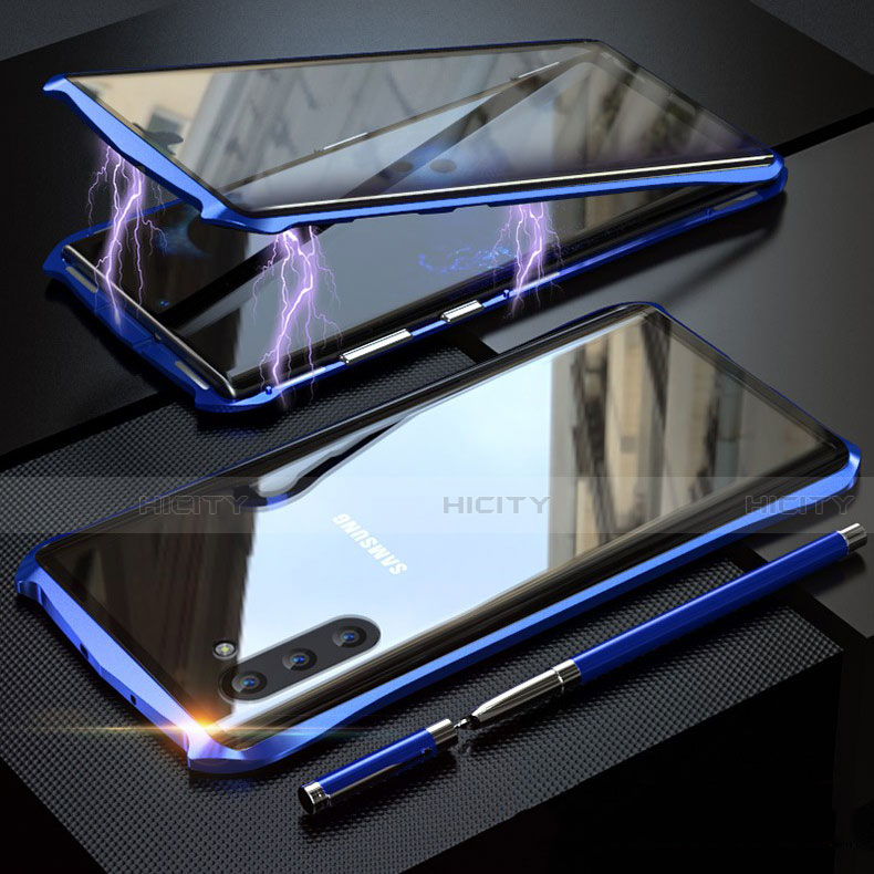 Samsung Galaxy Note 10用ケース 高級感 手触り良い アルミメタル 製の金属製 360度 フルカバーバンパー 鏡面 カバー サムスン ネイビー