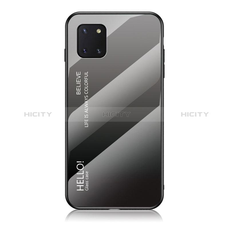 Samsung Galaxy Note 10 Lite用ハイブリットバンパーケース プラスチック 鏡面 虹 グラデーション 勾配色 カバー LS1 サムスン ダークグレー