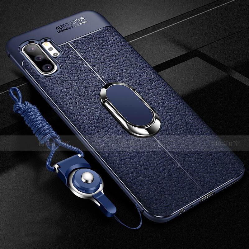 Samsung Galaxy Note 10 Plus 5G用シリコンケース ソフトタッチラバー レザー柄 アンド指輪 マグネット式 T01 サムスン ネイビー