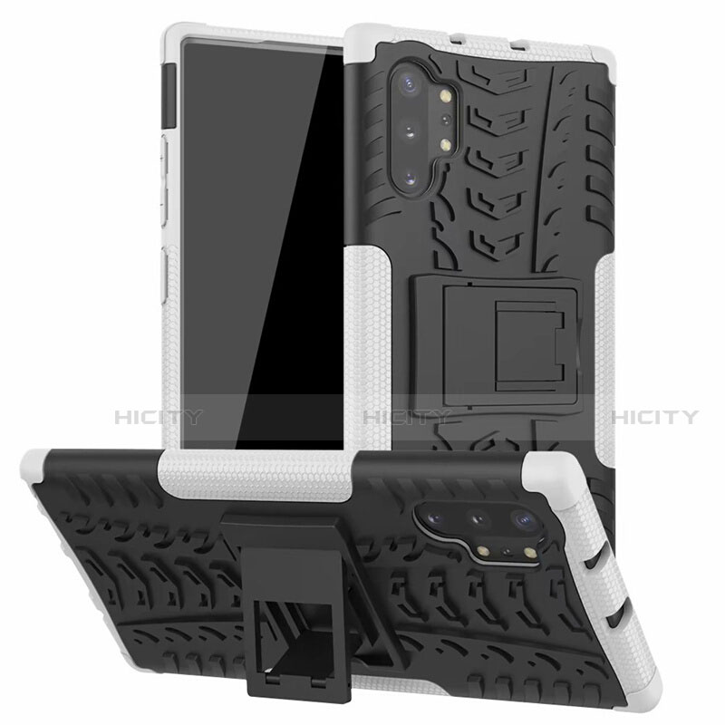 Samsung Galaxy Note 10 Plus 5G用ハイブリットバンパーケース スタンド プラスチック 兼シリコーン カバー R01 サムスン ホワイト