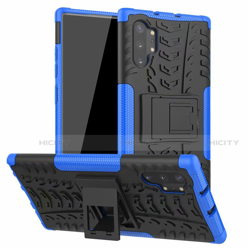 Samsung Galaxy Note 10 Plus 5G用ハイブリットバンパーケース スタンド プラスチック 兼シリコーン カバー R01 サムスン ネイビー
