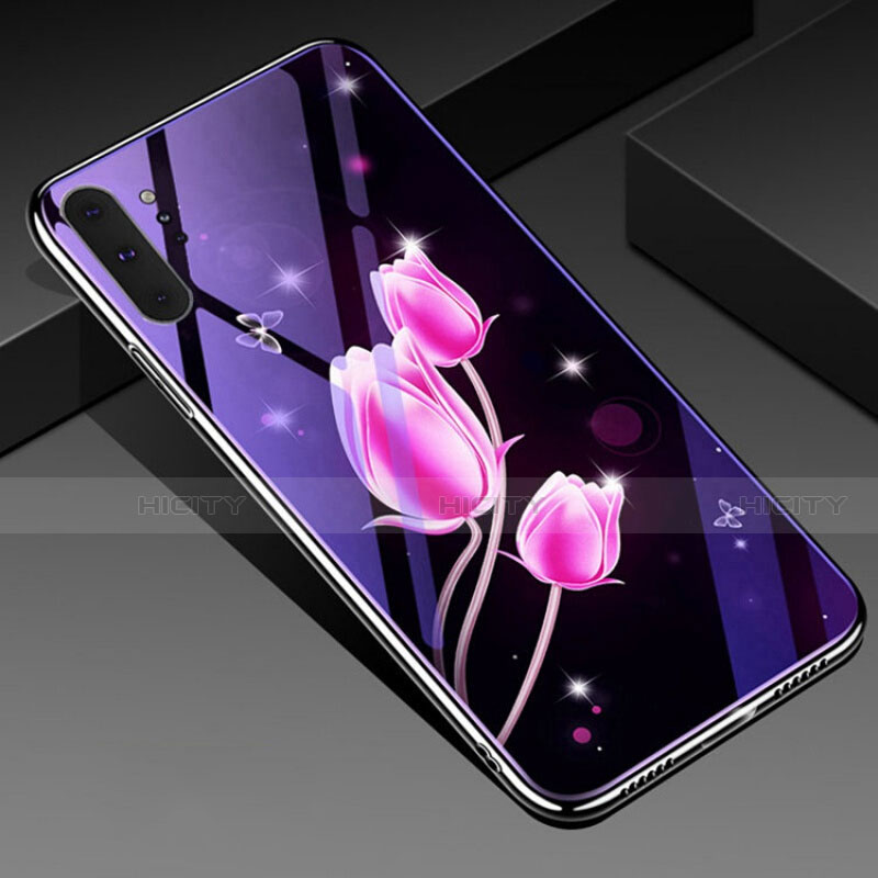 Samsung Galaxy Note 10 Plus 5G用ハイブリットバンパーケース プラスチック 鏡面 花 カバー K01 サムスン ピンク