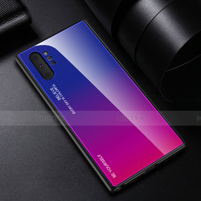 Samsung Galaxy Note 10 Plus 5G用ハイブリットバンパーケース プラスチック 鏡面 虹 グラデーション 勾配色 カバー H01 サムスン ローズレッド