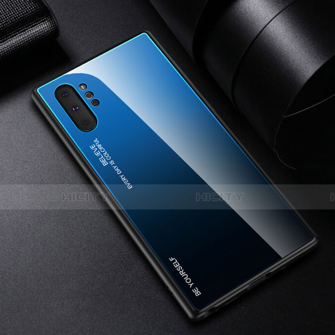 Samsung Galaxy Note 10 Plus 5G用ハイブリットバンパーケース プラスチック 鏡面 虹 グラデーション 勾配色 カバー H01 サムスン ネイビー