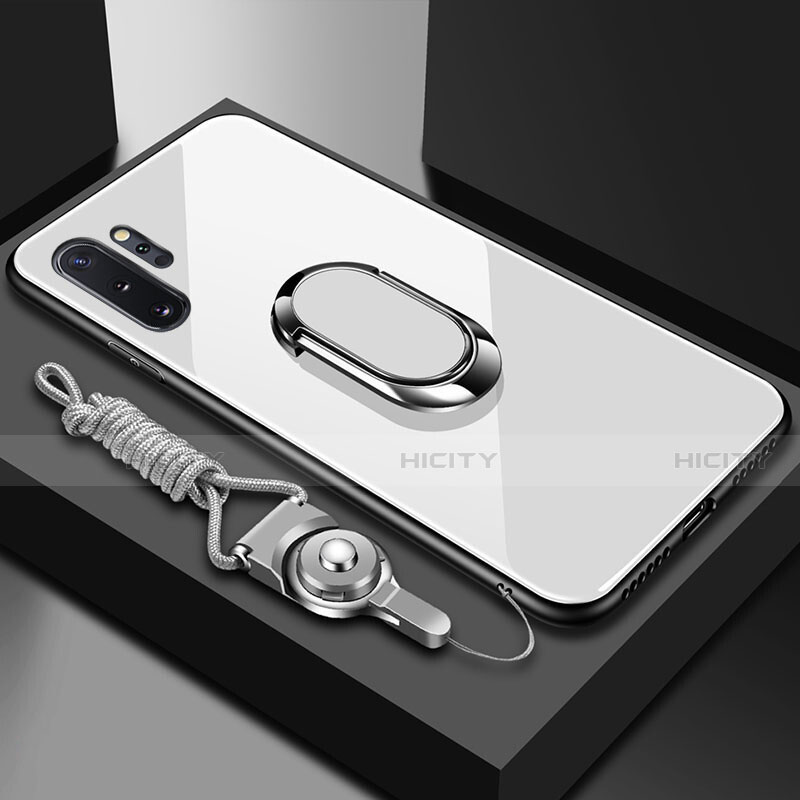 Samsung Galaxy Note 10 Plus 5G用ハイブリットバンパーケース プラスチック 鏡面 カバー アンド指輪 マグネット式 T01 サムスン ホワイト