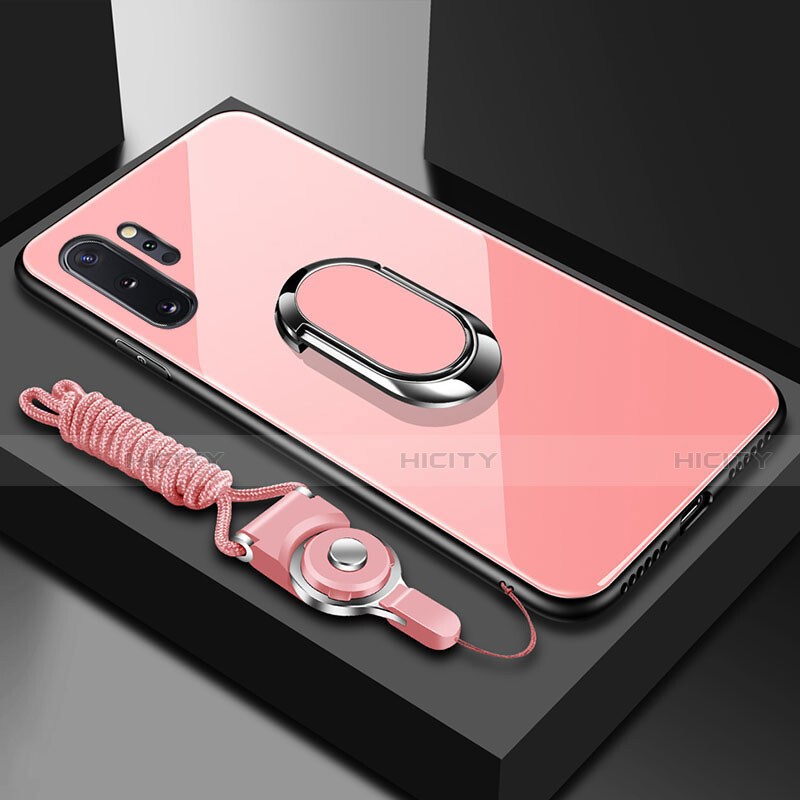 Samsung Galaxy Note 10 Plus 5G用ハイブリットバンパーケース プラスチック 鏡面 カバー アンド指輪 マグネット式 T01 サムスン ピンク