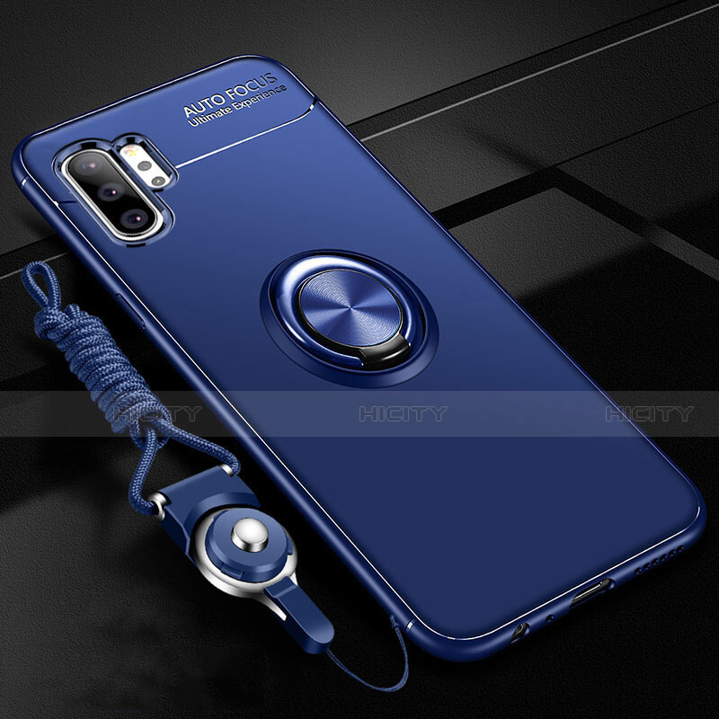 Samsung Galaxy Note 10 Plus 5G用極薄ソフトケース シリコンケース 耐衝撃 全面保護 アンド指輪 マグネット式 バンパー T03 サムスン ネイビー