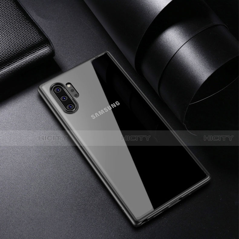 Samsung Galaxy Note 10 Plus 5G用ハイブリットバンパーケース クリア透明 プラスチック 鏡面 カバー サムスン ブラック