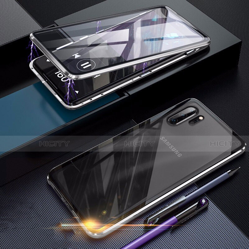 Samsung Galaxy Note 10 Plus 5G用ケース 高級感 手触り良い アルミメタル 製の金属製 360度 フルカバーバンパー 鏡面 カバー サムスン シルバー