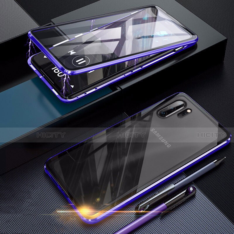 Samsung Galaxy Note 10 Plus 5G用ケース 高級感 手触り良い アルミメタル 製の金属製 360度 フルカバーバンパー 鏡面 カバー サムスン パープル