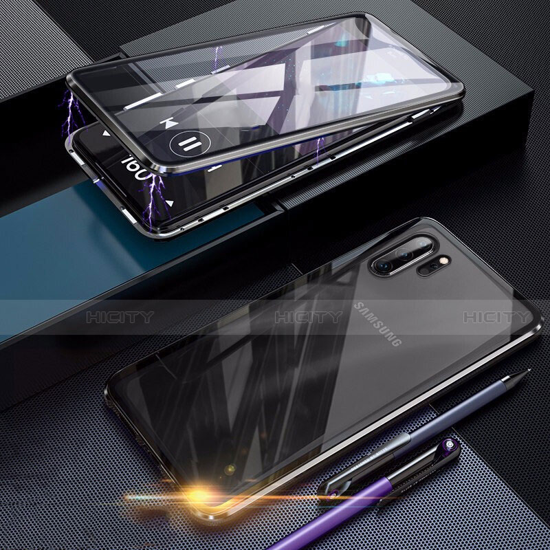 Samsung Galaxy Note 10 Plus 5G用ケース 高級感 手触り良い アルミメタル 製の金属製 360度 フルカバーバンパー 鏡面 カバー サムスン ブラック