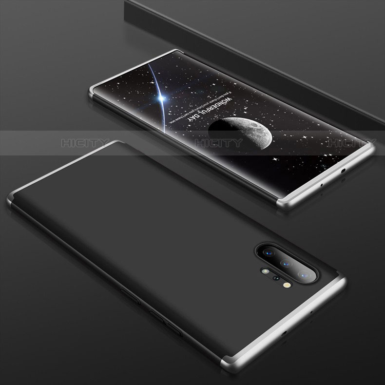 Samsung Galaxy Note 10 Plus 5G用ハードケース プラスチック 質感もマット 前面と背面 360度 フルカバー サムスン シルバー・ブラック