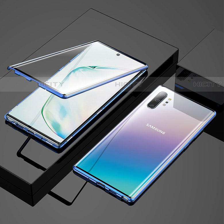 Samsung Galaxy Note 10 Plus 5G用ケース 高級感 手触り良い アルミメタル 製の金属製 360度 フルカバーバンパー 鏡面 カバー M03 サムスン ネイビー