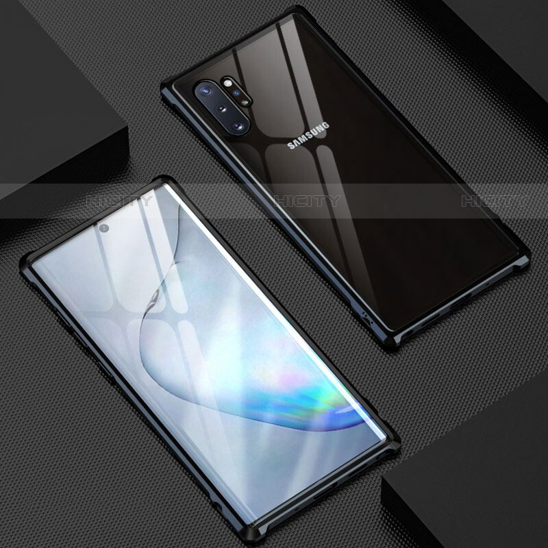 Samsung Galaxy Note 10 Plus 5G用ケース 高級感 手触り良い アルミメタル 製の金属製 360度 フルカバーバンパー 鏡面 カバー M04 サムスン ブラック